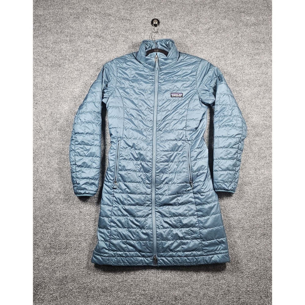 Patagonia Women's Teal Long Sleeve Nano Puff Parka Size Small Long Full Zip